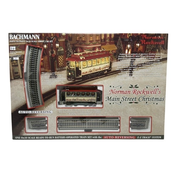 Bachmann Trains Other - Bachmann Norman Rockwell Main Street Christmas On30 Scale Street Car Train Set